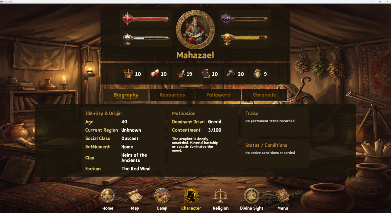 Muqarrabun character screen